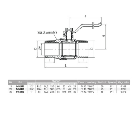 Zawór kulowy VALVEX Onyx mosiądz niklowany, PN40 1/2'' GZ, uchwyt: dźwignia