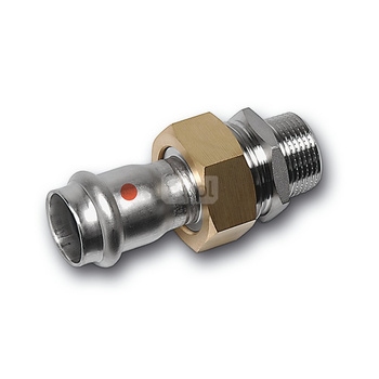 Śrubunek SANHA NiroTherm Press z uszczelką i nakrętką z mosiądzu trzyczęściowy, stal nierdzewna, 22 mm x 3/4'' (zw x GZ)