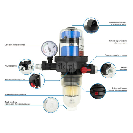 Filtr oleju zintegrowany z odpowietrznikiem FloCo-Top 2CM MS-5, 2x G3/8", GW G3/8", wkład OptiClean MS-5