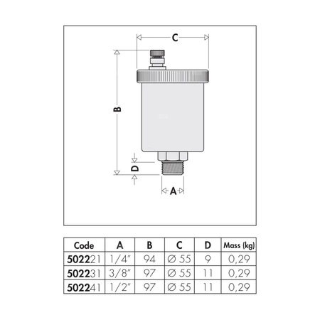 VALCAL - Automatyczny zawór odpowietrzający 1/2" GZ