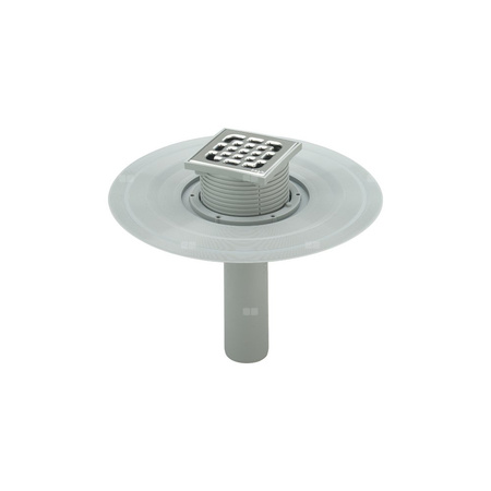 Wpust VIEGA 49442 z 1 przyłączem DN 50, odpływ poziomy, kratka 100x100mm stal