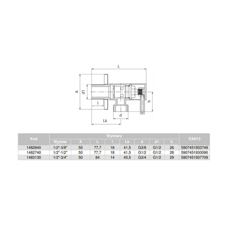 Zawór wodny VALVEX Vega GZ 1/2'' x GZ 3/4''