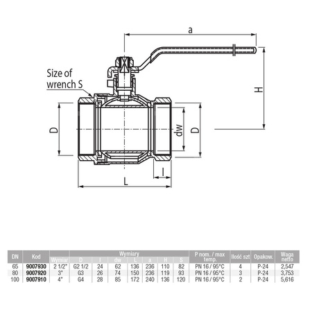 Zawór kulowy VALVEX Onyx mosiądz niklowany, PN16 4'' GW, uchwyt: dźwignia