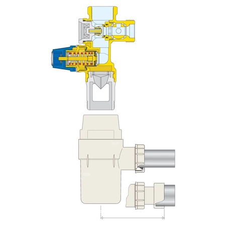 Hydrauliczna grupa bezpieczeństwa do zasobników c.w.u. z zaworem odcinającym i zaworem zwrotnym z możliwością nadzoru 1/2"