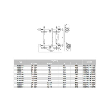 Rozdzielacz hydrauliczny VALVEX Base K2-2 stal nierdzewna 1'', odgałęzień: 2 (3/4''), do CO