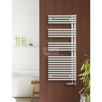 Grzejnik Zehnder Forma Asym LFAR-170-050-05 - 496 mm, Kolor Biały (RAL 9016), Typ złącza Code S067, Konsole ścienne towel radiator, Ilość zest. naściennych 4