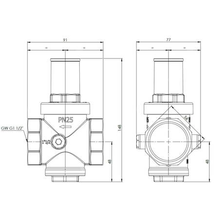 Standardowy reduktor ciśnienia wody BPR 405, GW G1 1/2'', 1 ÷ 5,5 bar
