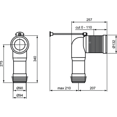 Kolano 90 st. dł. 60-160 mm