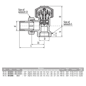 Zawór regulacyjny termostatyczny do wody ciepłej VALVEX Vector biały mosiądz 1/2'', DN 15, max. 120'C, max. 10bar
