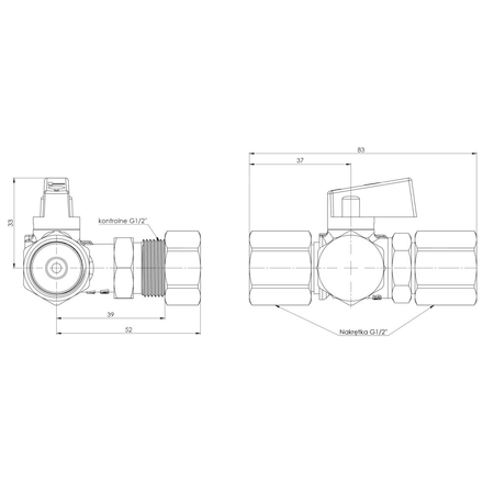 Zawór manometryczny 3-drogowy AFRISO AMC mosiądz Dźwignia, nakrętka x nakrętka, 1/2'' x 1/2'', kl. PN25