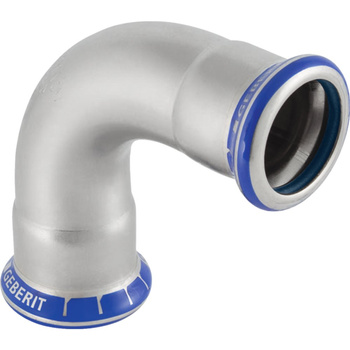 Kolano 90' GEBERIT Mapress Edelstahl FKM, stal nierdzewna / stal nierdzewna, 15 mm, DN 12 x 15 mm x DN 12 (mufa zaprasowywana x mufa zaprasowywana), (głębokość: 29 mm) z uszczelką