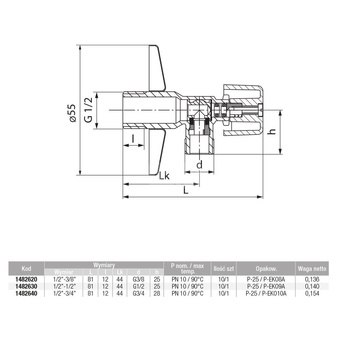 Kurek kątowy EKO PLUS chrom 1/2”-3/8”