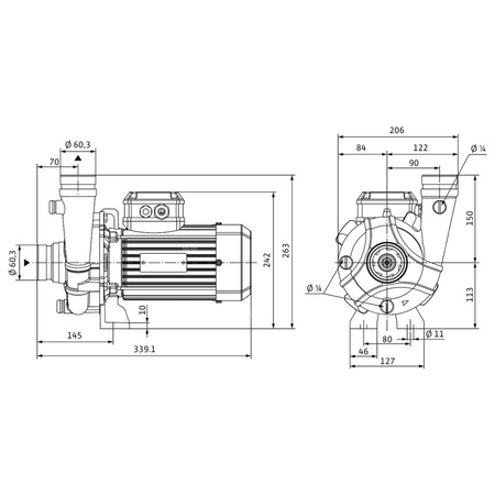 Pompa obiegowa WILO BAC 50-80-0.55/2 typu in-line z silnikiem znormalizowanym 50 Hz, moc silnika 0.55kW 1.39 A 2830 obr/min