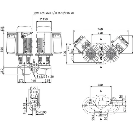 Pompa obiegowa WILO CronoTwin-DL-E 100/165-22/2-R1-IE4 typu in-line z silnikiem znormalizowanym 50/60 Hz, moc silnika 22kW 39.9 A 2900 obr/min, wlot Kołnierz DN 100