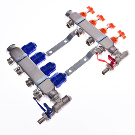 Rozdzielacz do ogrzewania podłogowego QIK Optimo BASIC III - RNZT-2-50 11-obieg. inox GW 1'' x GZ 3/4'' + przepływomierz