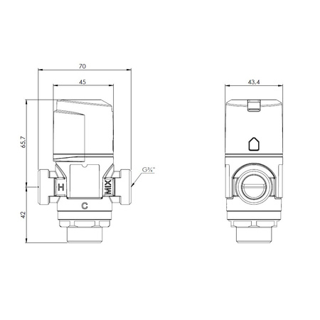 Zawór regulacyjny termostatyczny do wody ciepłej AFRISO ATM 341 mosiądz GZ 3/4'', DN 15, zakres temp. 20...43'C, Kvs 1.6m3/h, max. 90'C, max. 10bar