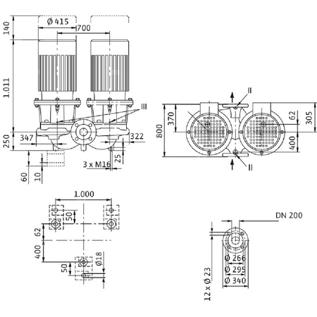 Pompa obiegowa WILO CronoTwin-DL 200/270-30/4-IE3 typu in-line z silnikiem znormalizowanym 50 Hz, moc silnika 30kW 54.3 A 1450 obr/min, wlot Kołnierz DN 200