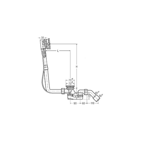 Multiplex Trio-komplet odpływowo-przelewowy Visign MT5 nr wzoru 6161.50 DN: 40/50 długość cięgna Bowdena: 560 L: 100–260 H: 180–400 wanna standardowa do wanien z otworem odpływowym fi 52