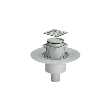 Wpust VIEGA 49363 z 1 przyłączem DN 50, odpływ poziomy, kratka 100x100mm stal