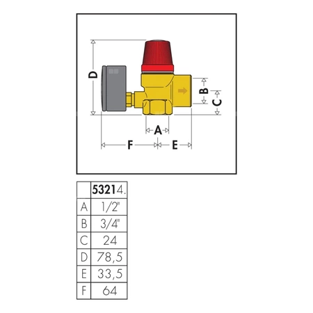 Zawór bezpieczeństwa. Przyłącza z gwintem wewnętrznym i manometrem 1/2" x 3/4" 2,5 bar