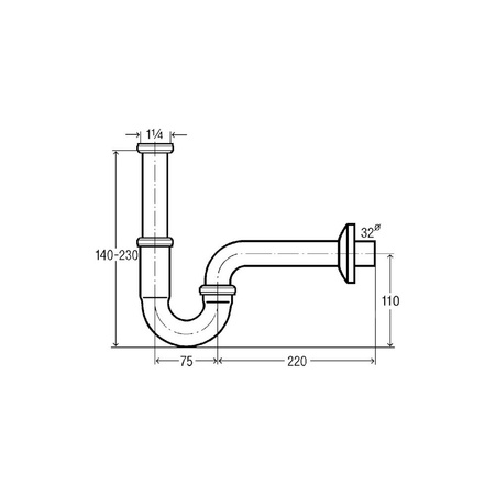 Syfon rurowy Plus-Sifon mosiądz, nr wzoru 5611.5 G: 1¼ DN: 32 wykonanie: chromowane