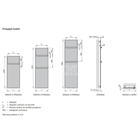 Grzejnik płytowy ZEHNDER Vitalo Bar, wym. 1250/400mm, kolor biały RAL9016, moc 465W