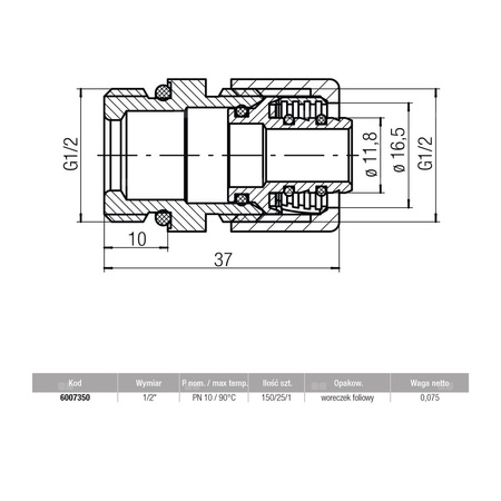 Złączka VALVEX standardowy, 16 mm x 1/2'' (pex/al x GZ)