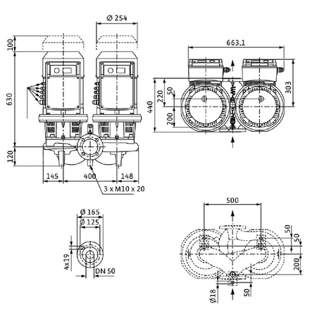 Pompa obiegowa WILO CronoTwin-DL-E 50/180-7,5/2-S1 typu in-line z silnikiem znormalizowanym 50/60 Hz, moc silnika 7.5kW 13.3 A 2900 obr/min, wlot Kołnierz DN 50