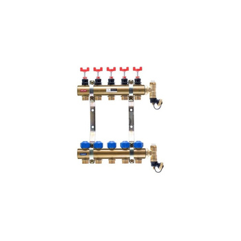 Rozdzielacz do ogrzewania podłogowego QIK BASIC II 7-obieg. mosiądz GW 1'' x GZ 3/4'' + przepływomierz