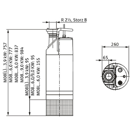 Pompa zanurzeniowa do ścieków WILO Padus PRO M08L/T039-540 aluminium 3x 400V, moc 4.6W 50 Hz