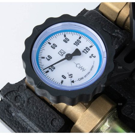 Grupa pompowa AFRISO PrimoTherm K 180-2 DN 25 WP 3-WM-SM GZ x GW 1 1/2'' x 1'', z zaworem mieszającym, z izolacją, z pompą obiegową Wilo Para SC 25/6, z siłownikiem arm 343 proclick