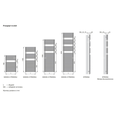 Grzejnik Zehnder Ovida OVB-080-050-05 - 496 mm, kolor (Code0521) White Quartz, złącze Code S063, konsole ścienne towel radiator, 4 zestawy naścienne