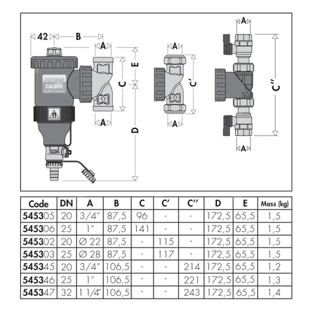 Separator CALEFFI DIRTMAG®, 3 bar / 90'C, 3/4'', z wkładem magnesowym