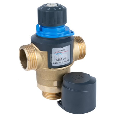 Zawór regulacyjny termostatyczny do wody ciepłej AFRISO ATM 763 mosiądz GZ 1'', DN 20, zakres temp. 35...60'C, Kvs 3.2m3/h, max. 110'C, max. 10bar
