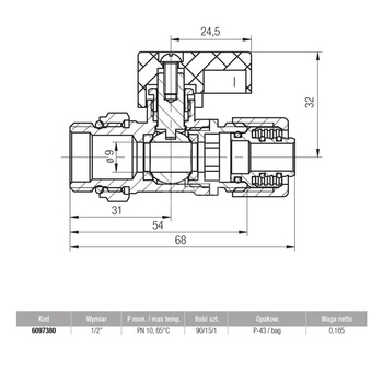 Zawór kulowy VALVEX Mini Plus 1/2'' x 16 GZ x zz, uchwyt: dźwignia (niebieska)