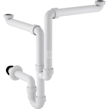 Syfon rurowy Geberit do dwóch umywalek, model oszczędzający przestrzeń, wylot poziomy: d=40mm, G=1 1/2″, Biały-alpin