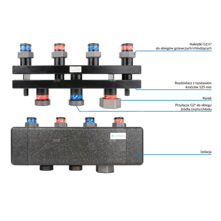 Rozdzielacz do instalacji c.o. AFRISO KSV 125-2 GZ 2'', 2-obieg. Nakrętka 1 1/2'', max. 160 kW