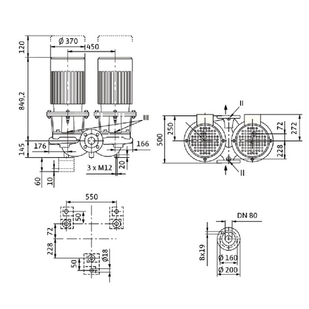 Pompa obiegowa WILO CronoTwin-DL 80/200-22/2-IE3 typu in-line z silnikiem znormalizowanym 50 Hz, moc silnika 22kW 38 A 2900 obr/min, wlot Kołnierz DN 80