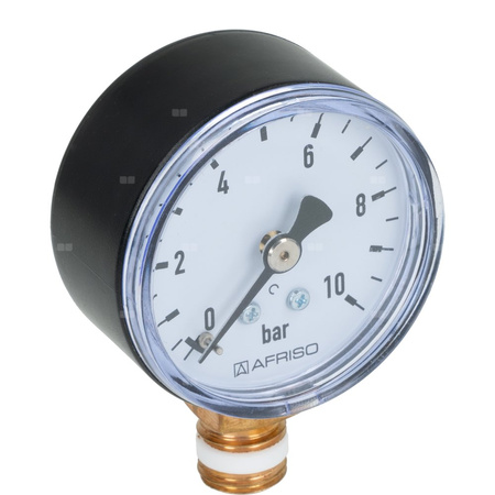 Manometr z rurką Bourdona AFRISO RF grzewczy 0/10 bar G1/4B radialne fi 50 mm, kl. 2.5%