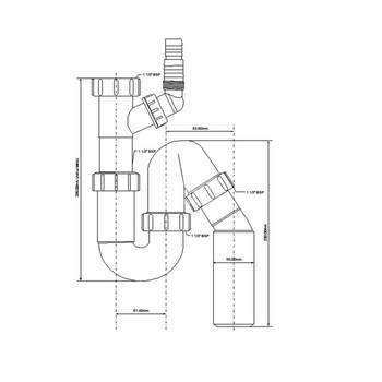 Syfon zlewozmywakowy rurowy 11/2"x50mm z podłączeniem pralki lub zmywarki bez spustu