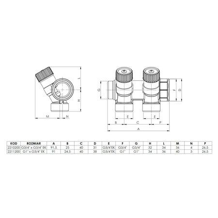 Moduł rozszerzający ADM 102 do rozdzielacza wody użytkowej, 2 punkty poboru, G3/4''