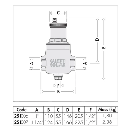 DISCAL - Separator powietrza do instalacji solarnych - ze spustem 1 1/4" GW