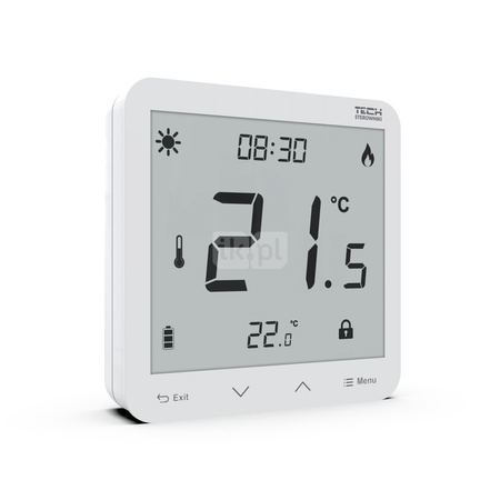 Przewodowy bateryjny natynkowy regulator pokojowy dwustanowy (panel przedni ze szkła) biały, model T-3.1