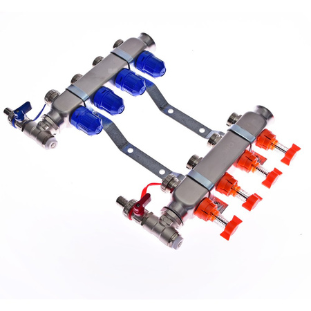 Rozdzielacz do ogrzewania podłogowego QIK Optimo BASIC III - RNZT-2-50 11-obieg. inox GW 1'' x GZ 3/4'' + przepływomierz