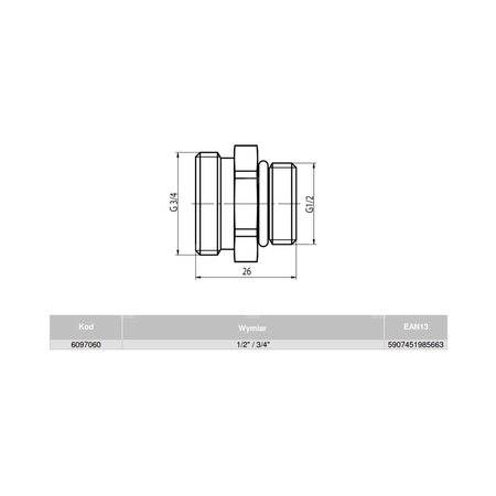 Przyłączka G 1/2x3/4 do zespołów odcinających FUSION 3, niklowana