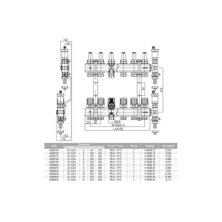 Rozdzielacz hydrauliczny VALVEX Proff K5-2 mosiądz, odgałęzień: 2 (1/2''), do CO + zawory termostatyczne + przepływomierze