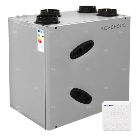 Rekuperator Reversus 450+ z panelem Wi-Fi, z entalpicznym wymiennikiem przeciwprądowym (wydatek 430 m³/h), z by-passem, z uchwytami mocującymi do ściany