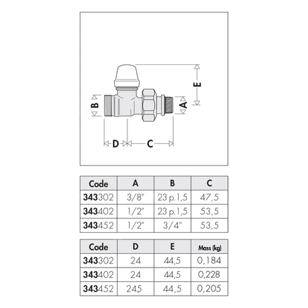 Grzejnikowy zawór odcinający prosty do rur miedzianych oraz z tworzyw sztucznych 3/8" 23 p.1,5