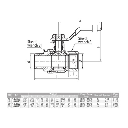 Zawór kulowy VALVEX Tryton mosiądz niklowany, PN40 3/4'' GZ x GW, uchwyt: dźwignia