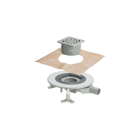 Wpust VIEGA 491421 z 1 przyłączem DN 50, odpływ pionowy, kratka 150x150mm stal